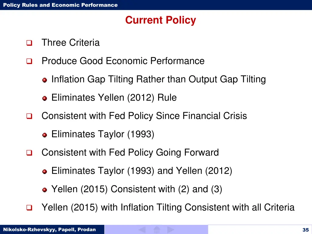 policy rules and economic performance 34
