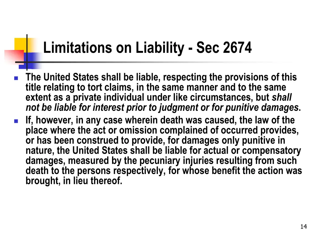 limitations on liability sec 2674