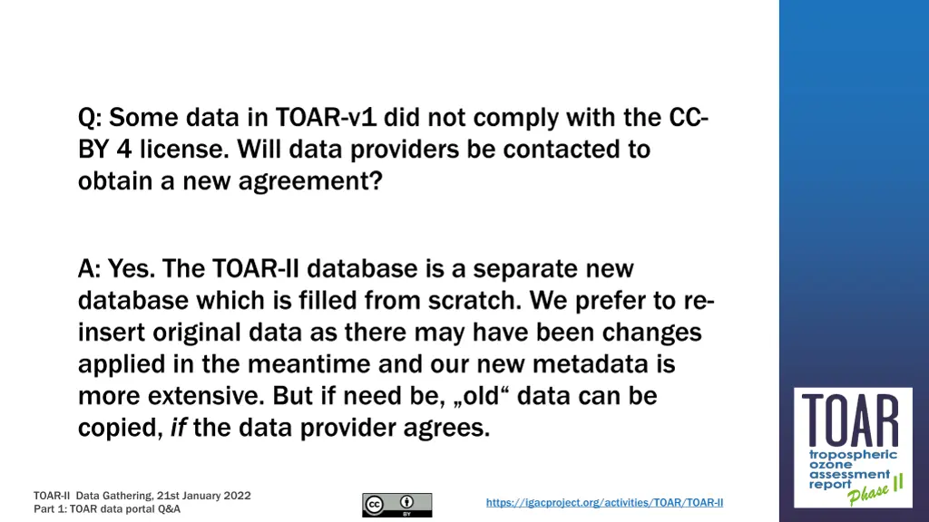 q some data in toar v1 did not comply with