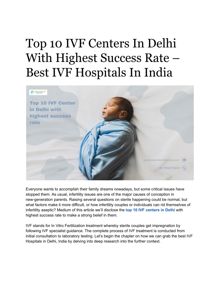 top 10 ivf centers in delhi with highest success