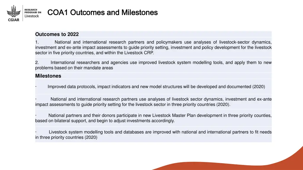 coa1 outcomes and milestones coa1 outcomes