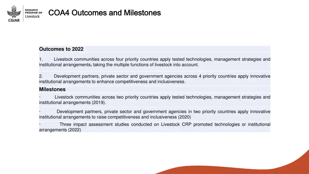 coa4 outcomes and milestones coa4 outcomes