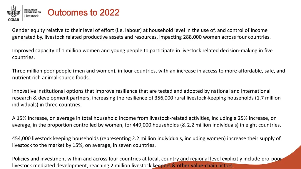 outcomes to 2022 outcomes to 2022