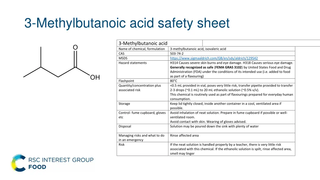 3 methylbutanoic acid safety sheet