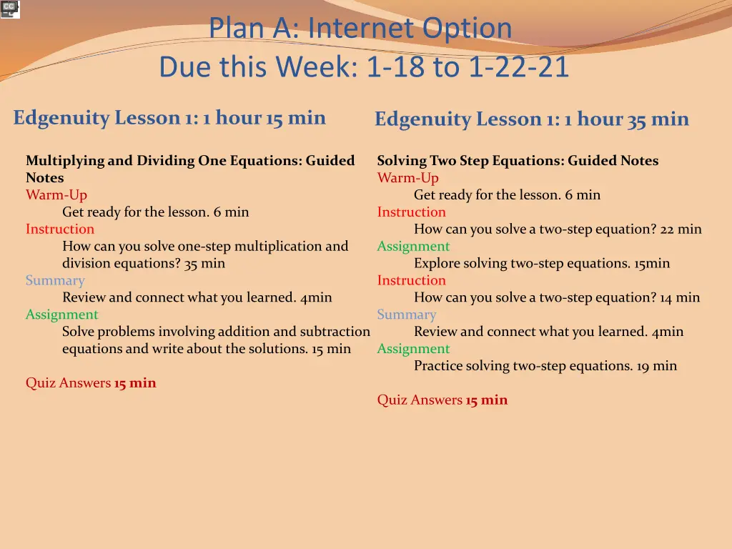 plan a internet option due this week 1