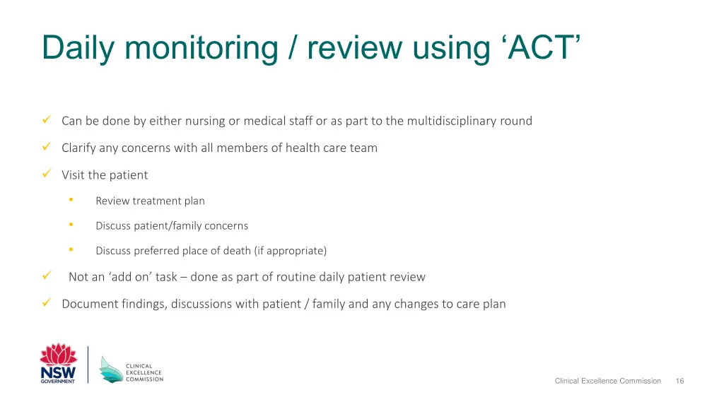 daily monitoring review using act