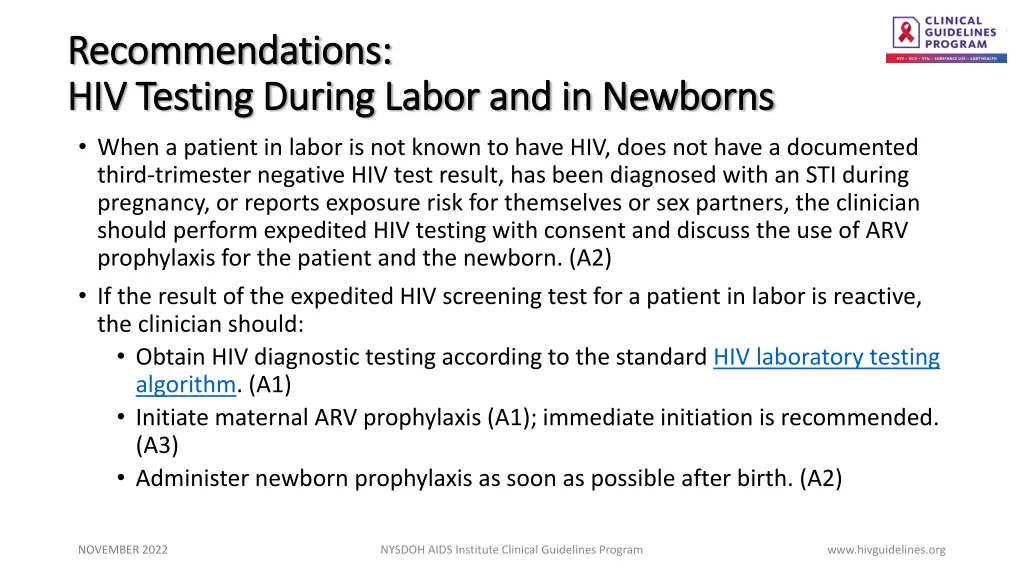 recommendations recommendations hiv testing