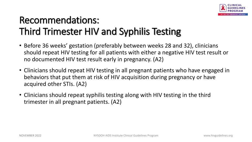 recommendations recommendations third trimester