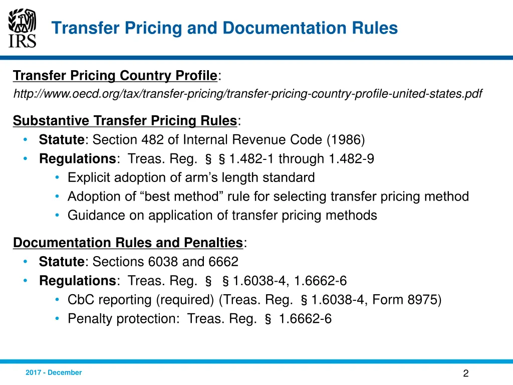 transfer pricing and documentation rules