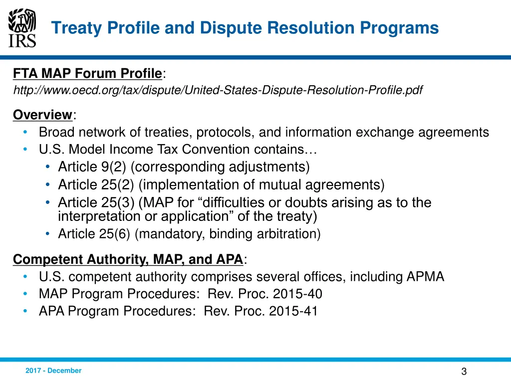 treaty profile and dispute resolution programs