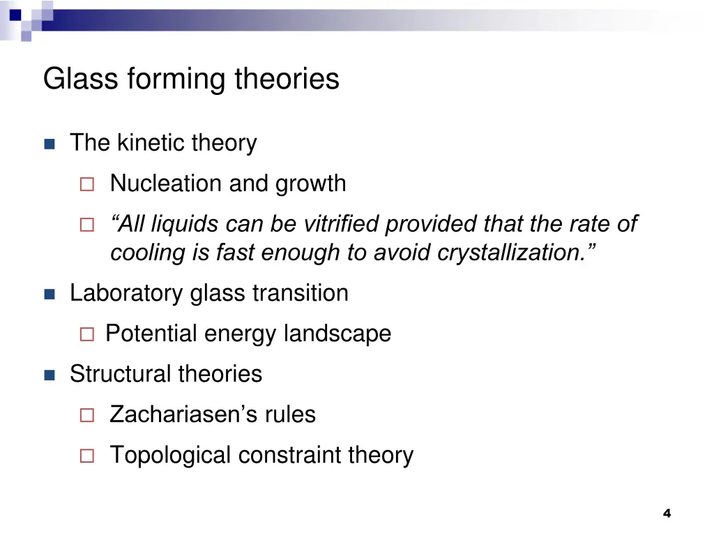 glass forming theories