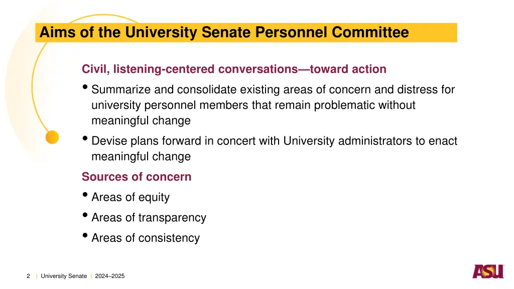 aims of the university senate personnel committee