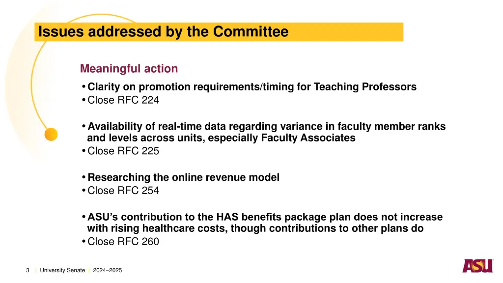 issues addressed by the committee