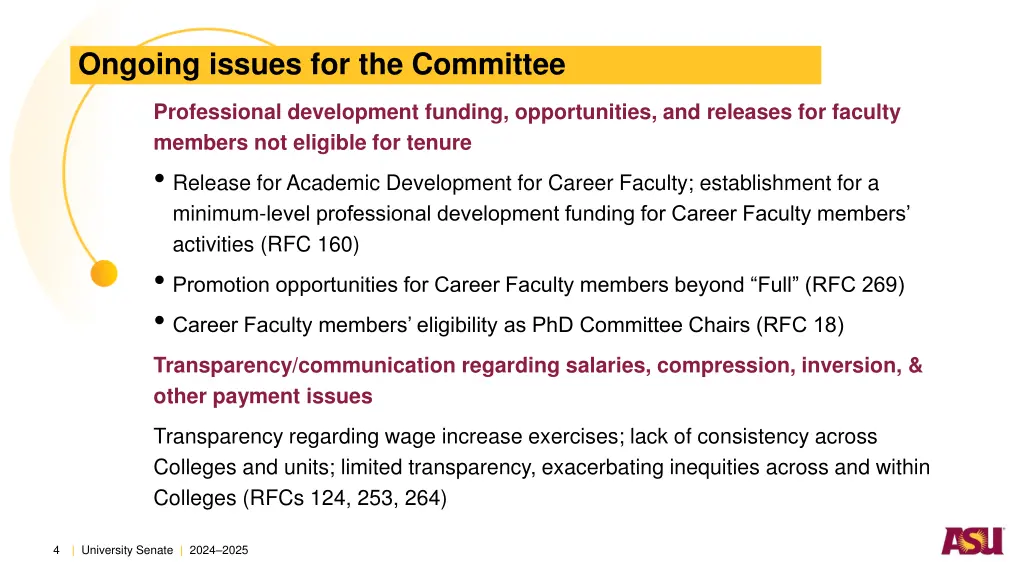 ongoing issues for the committee