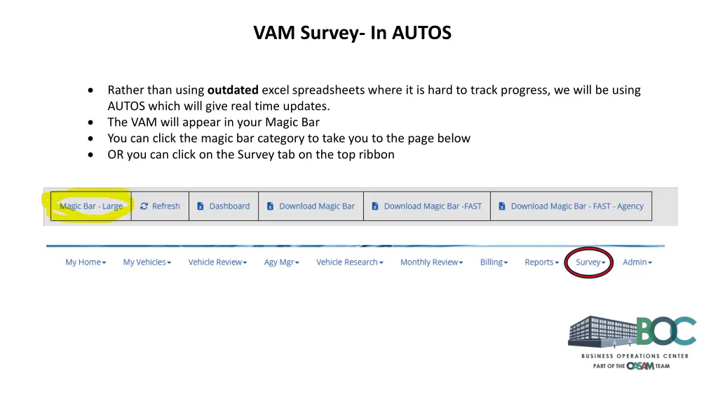 vam survey in autos