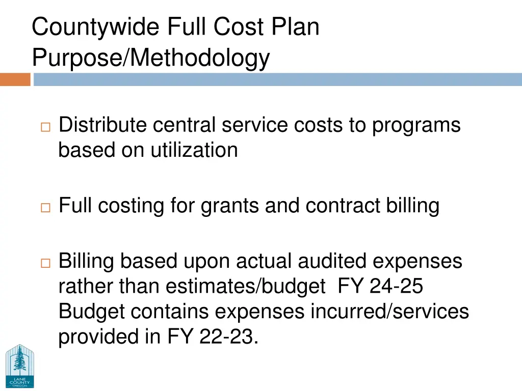 countywide full cost plan purpose methodology