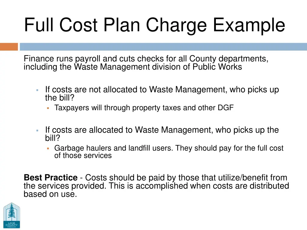 full cost plan charge example