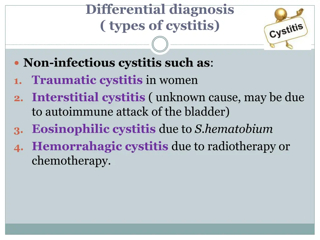 differential diagnosis types of cystitis