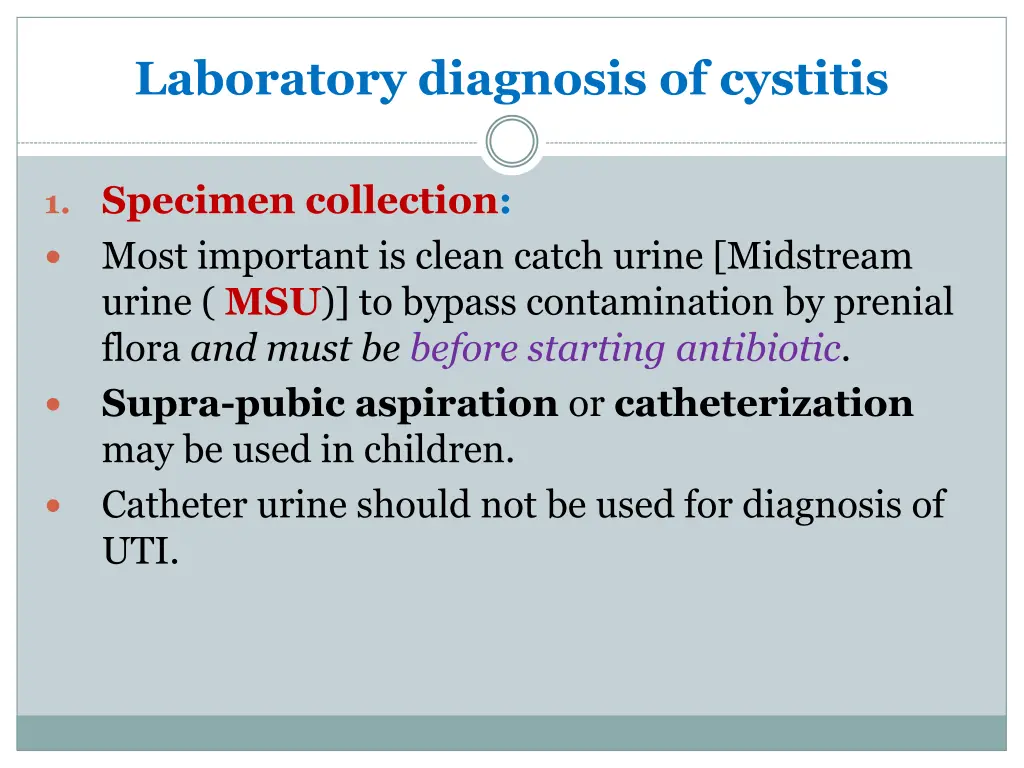laboratory diagnosis of cystitis
