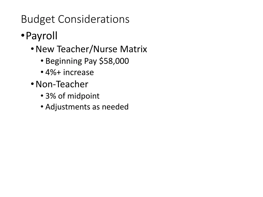 budget considerations payroll new teacher nurse