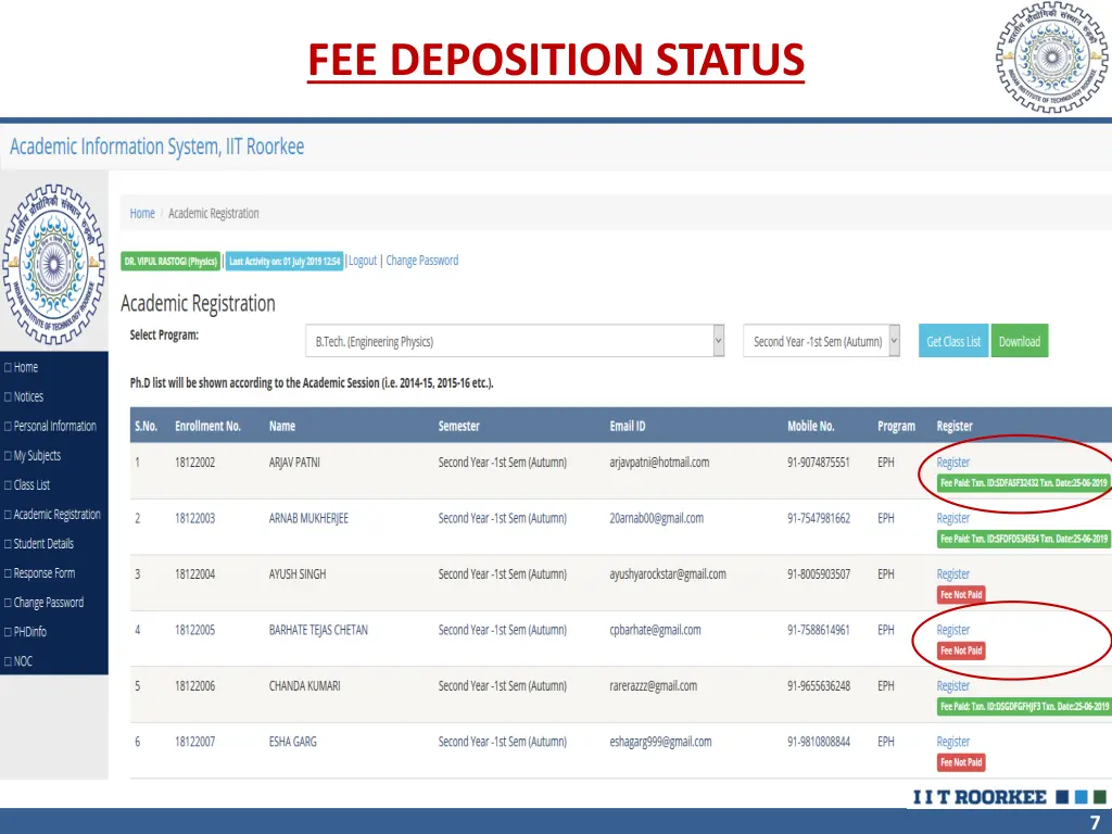 fee deposition status