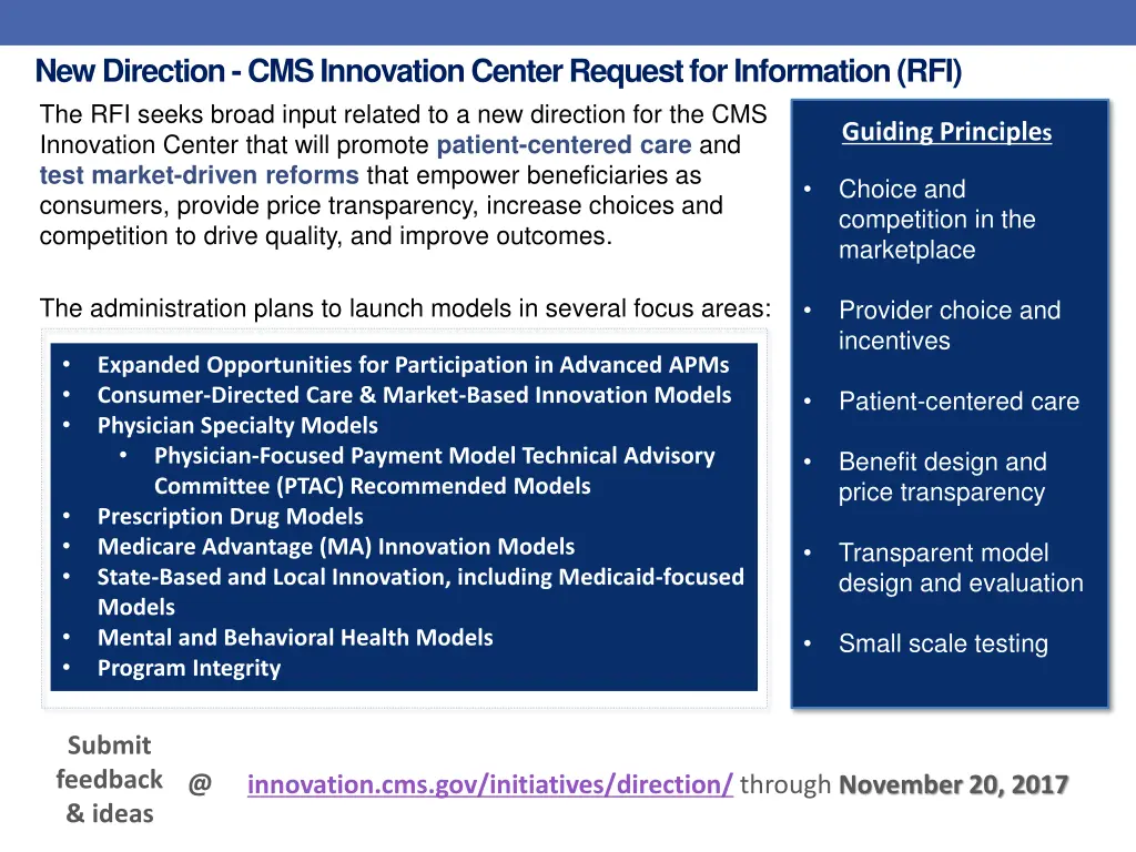 new direction cms innovation center request
