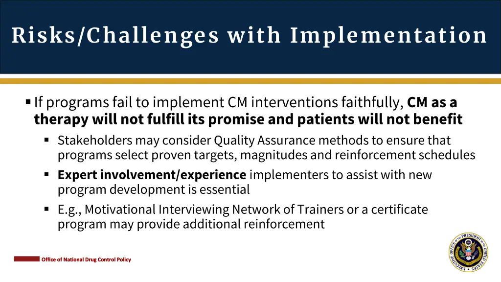 risks challenges with implementation