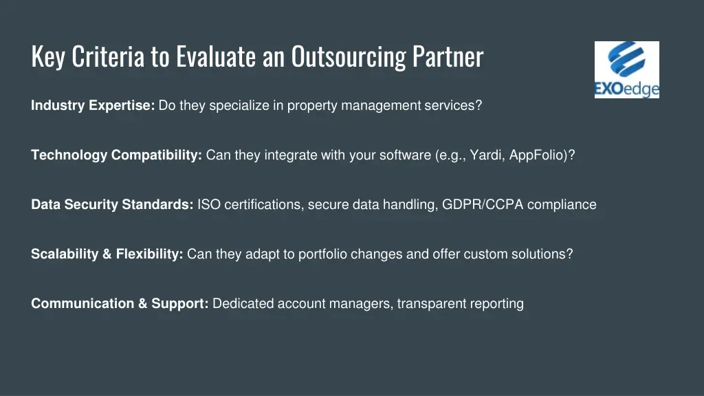 key criteria to evaluate an outsourcing partner