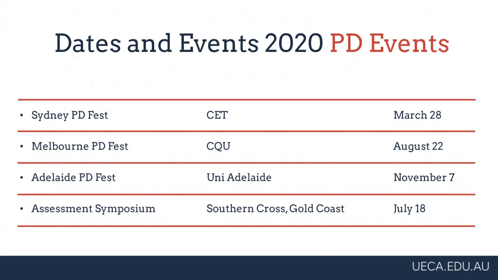 dates and events 2020 pd events