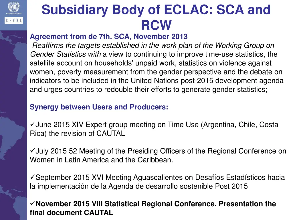 subsidiary body of eclac sca and rcw agreement