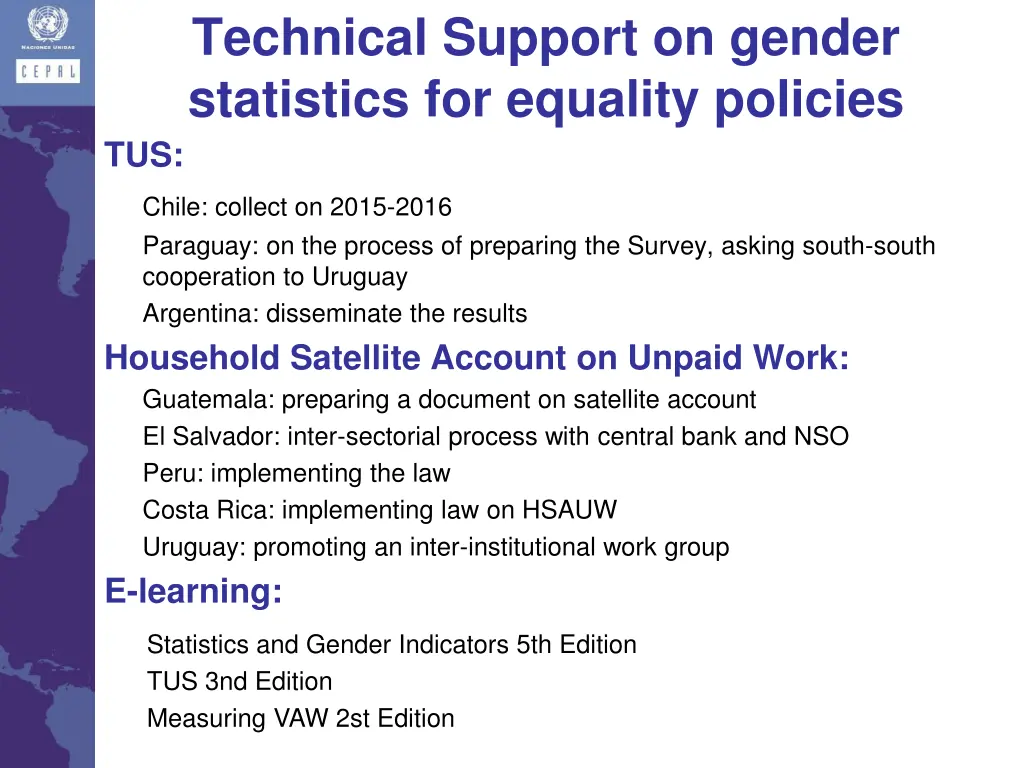 technical support on gender statistics