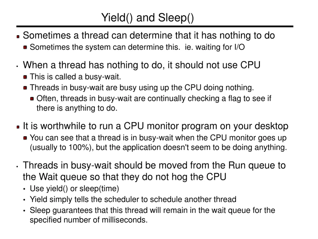 yield and sleep