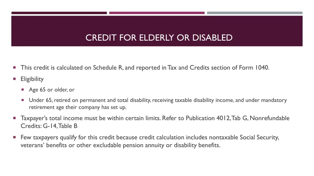 credit for elderly or disabled