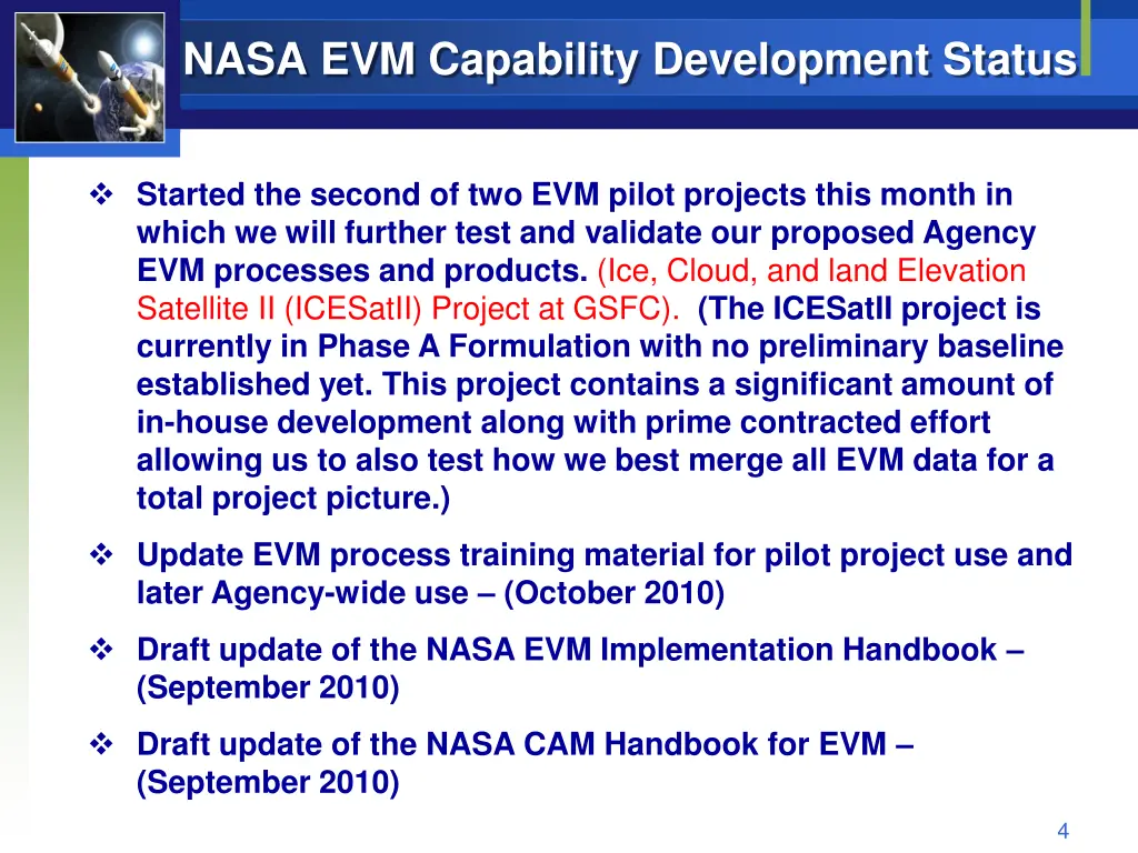 nasa evm capability development status 1