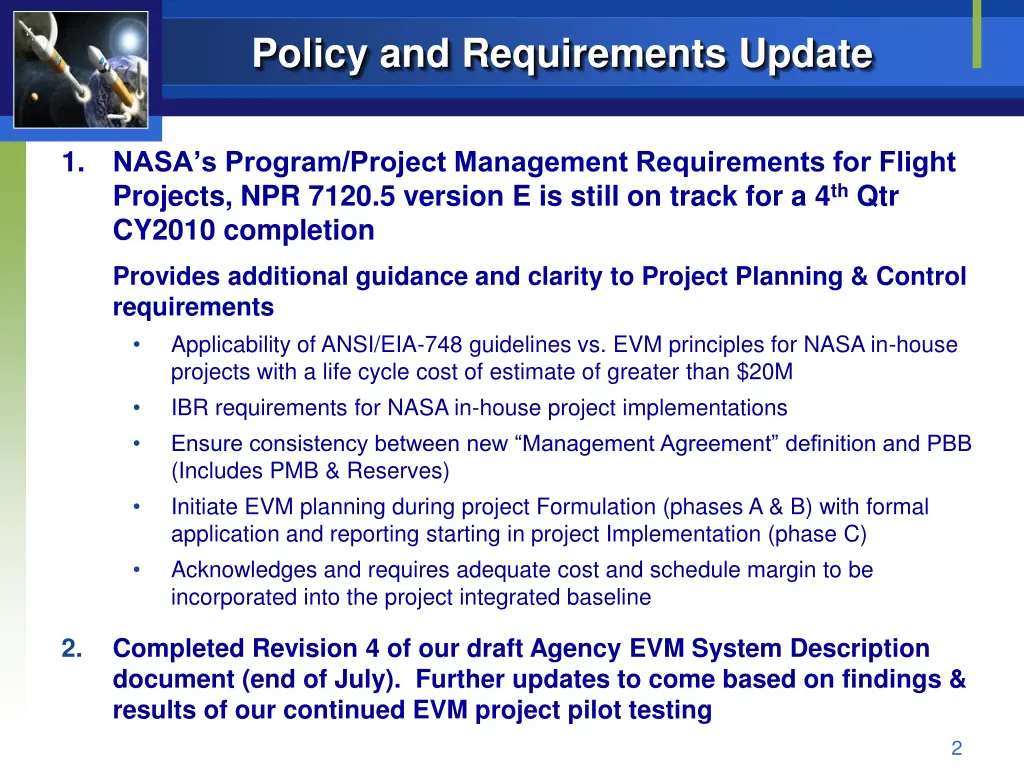 policy and requirements update
