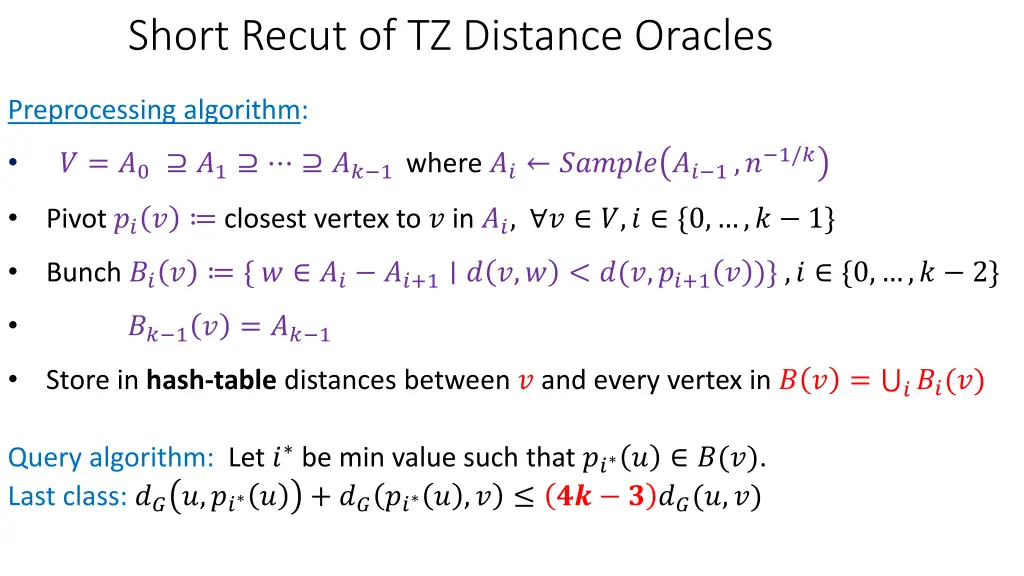 short recut of tz distance oracles