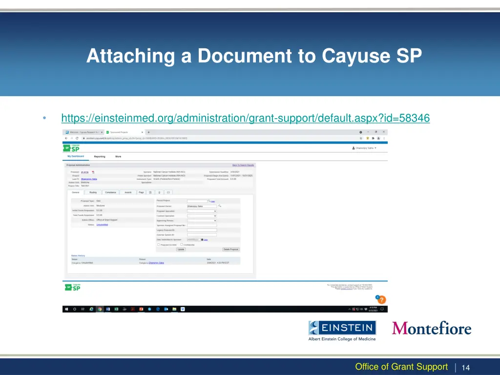 attaching a document to cayuse sp