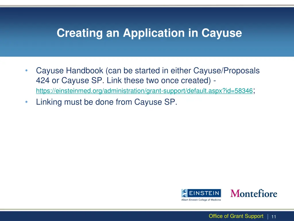 creating an application in cayuse