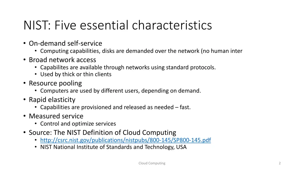 nist five essential characteristics