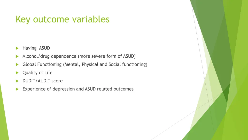 key outcome variables