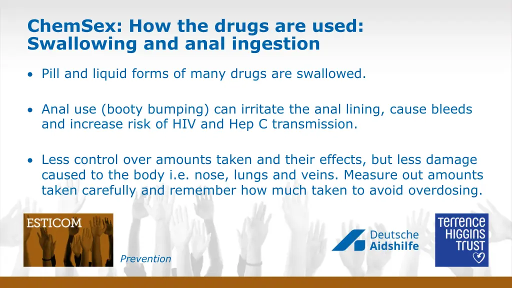 chemsex how the drugs are used swallowing