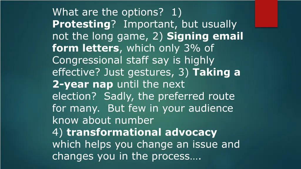 what are the options 1 protesting important