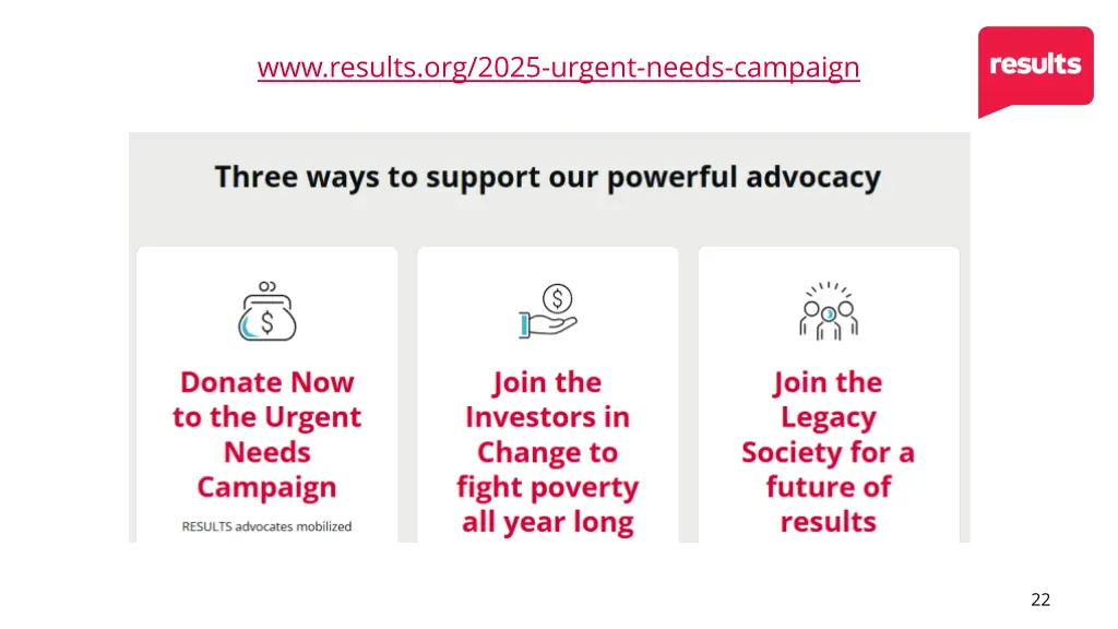 www results org 2025 urgent needs campaign