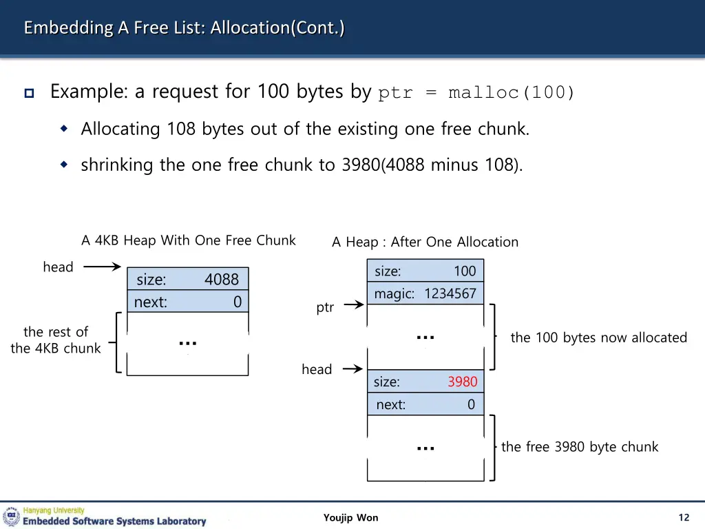 embedding a free list allocation cont
