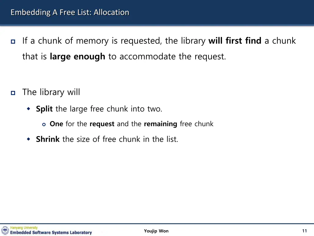 embedding a free list allocation
