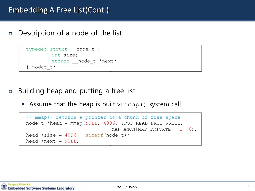 embedding a free list cont