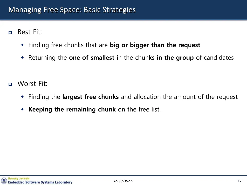managing free space basic strategies