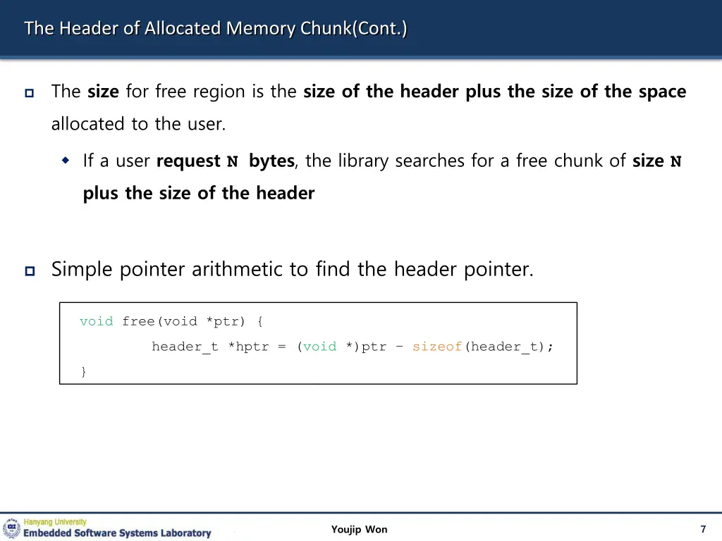 the header of allocated memory chunk cont