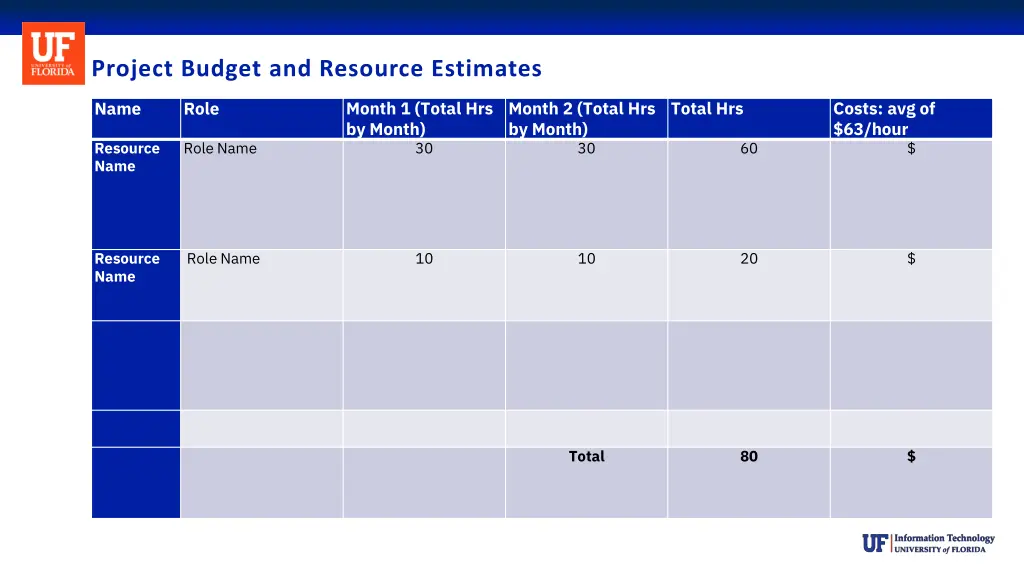 project budget and resource estimates