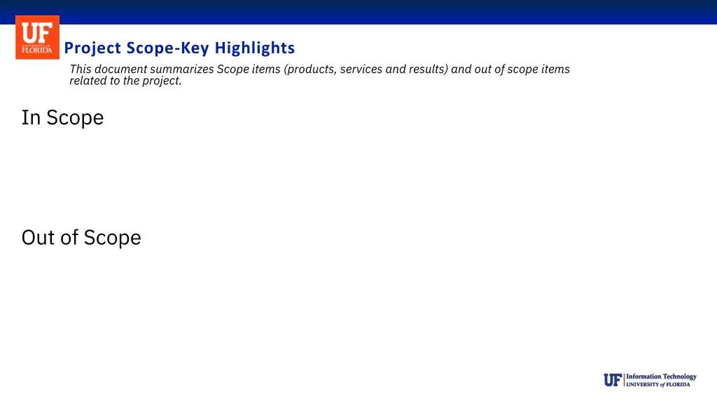 project scope key highlights this document
